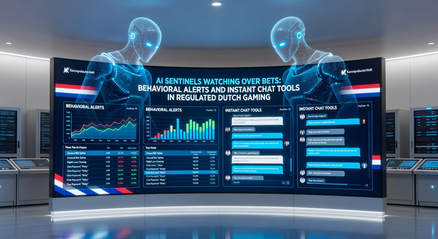 Schermafbeelding van een live chatvenster op een Nederlands gokplatform, met AI-bot en supportmedewerker die een speler assisteren bij een gedragsalert