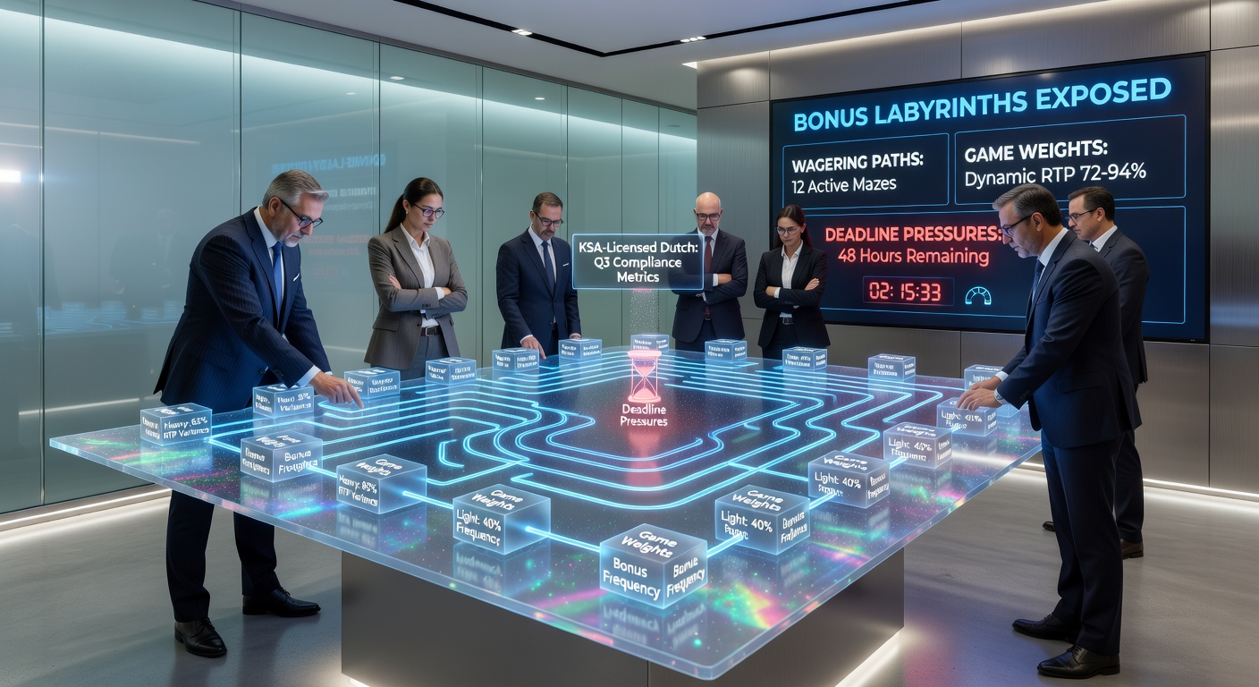 Close-up van een speler die door een digitaal bonuslabyrint navigeert met klokken voor deadlines en weegschalen voor spelgewichten