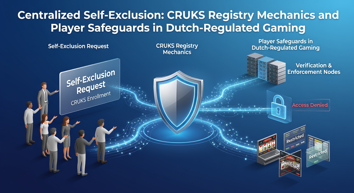 Overzicht van het CRUKS-register met iconen voor zelfuitsluiting en spelersbescherming in de Nederlandse online gokwereld