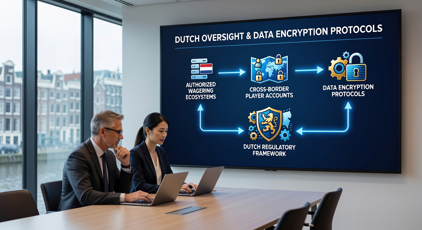 Illustratie van beveiligde data-encryptie in Nederlandse online goksystemen met grensoverschrijdende verbindingen