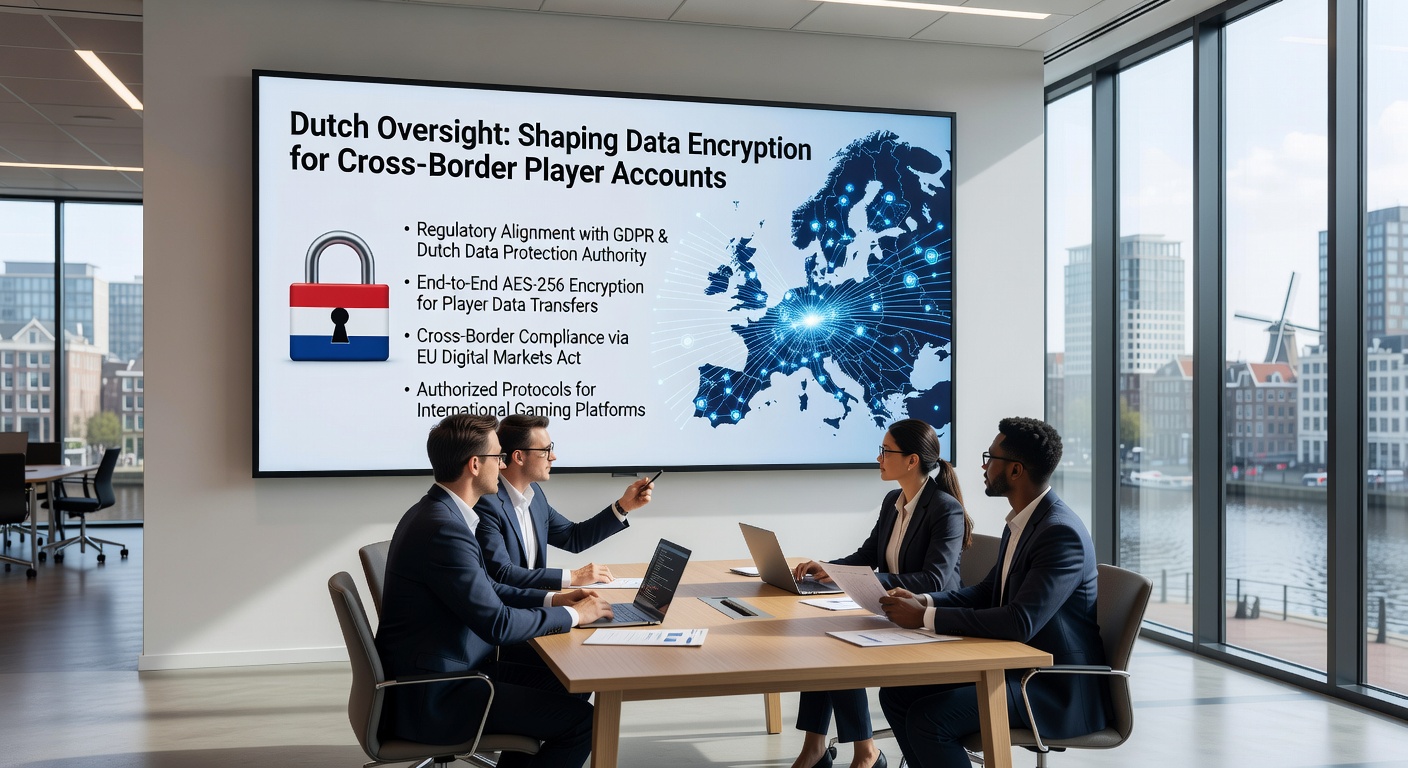 Diagram van encryptieprotocollen en grensoverschrijdende datastromen in gereguleerde kansspelomgevingen