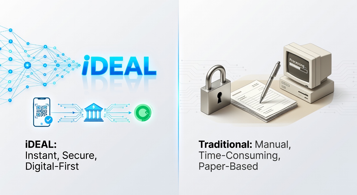 Overzicht van iDEAL-betaalproces bij een Nederlands online casino, met banklogo's en veilige transactie-icoontjes