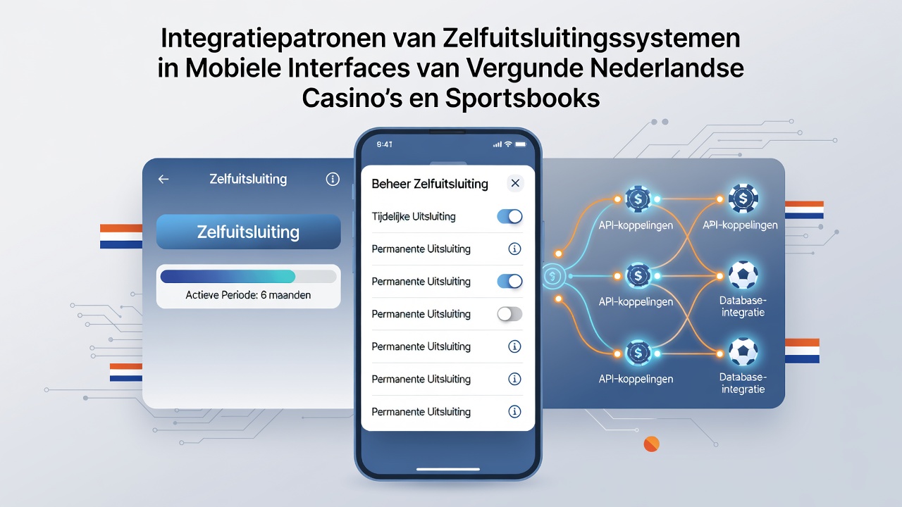 Mobiele interface van een Nederlandse casino app met zelfuitsluitingsopties zichtbaar in het menu