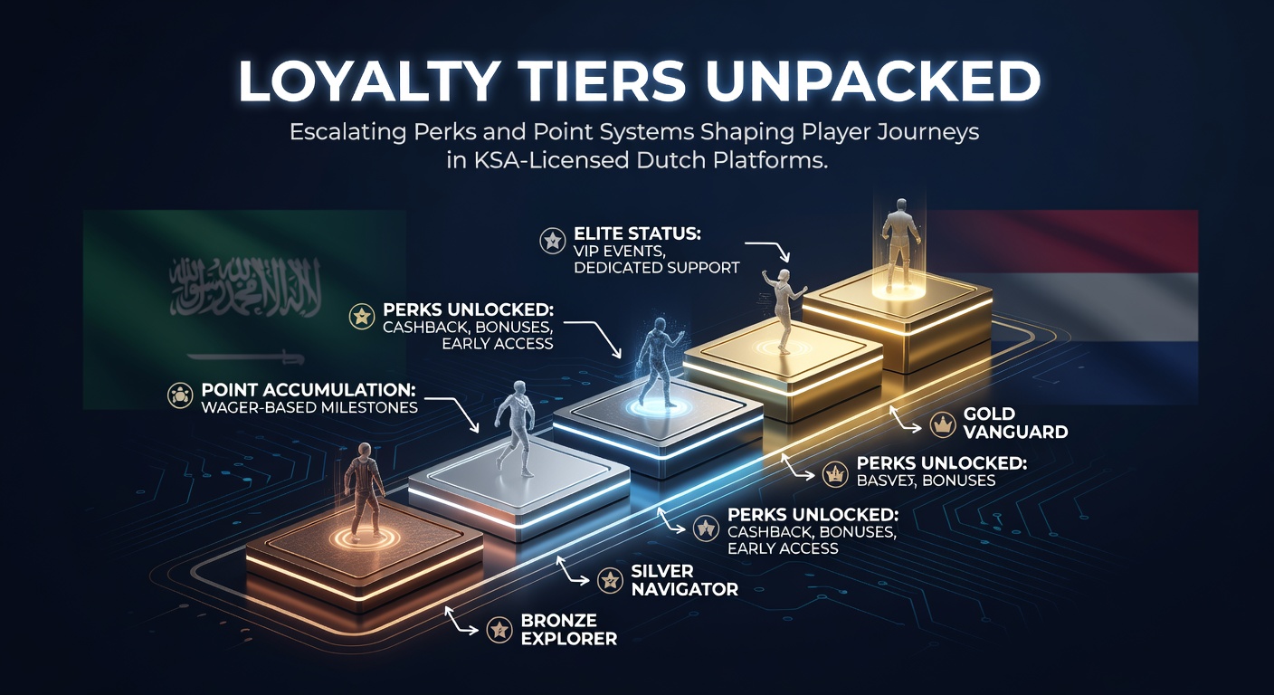 Overzicht van loyaliteitsniveaus met escalerende voordelen op een KSA-gelicentieerd Nederlands platform, inclusief puntverzameling en tier-upgrades