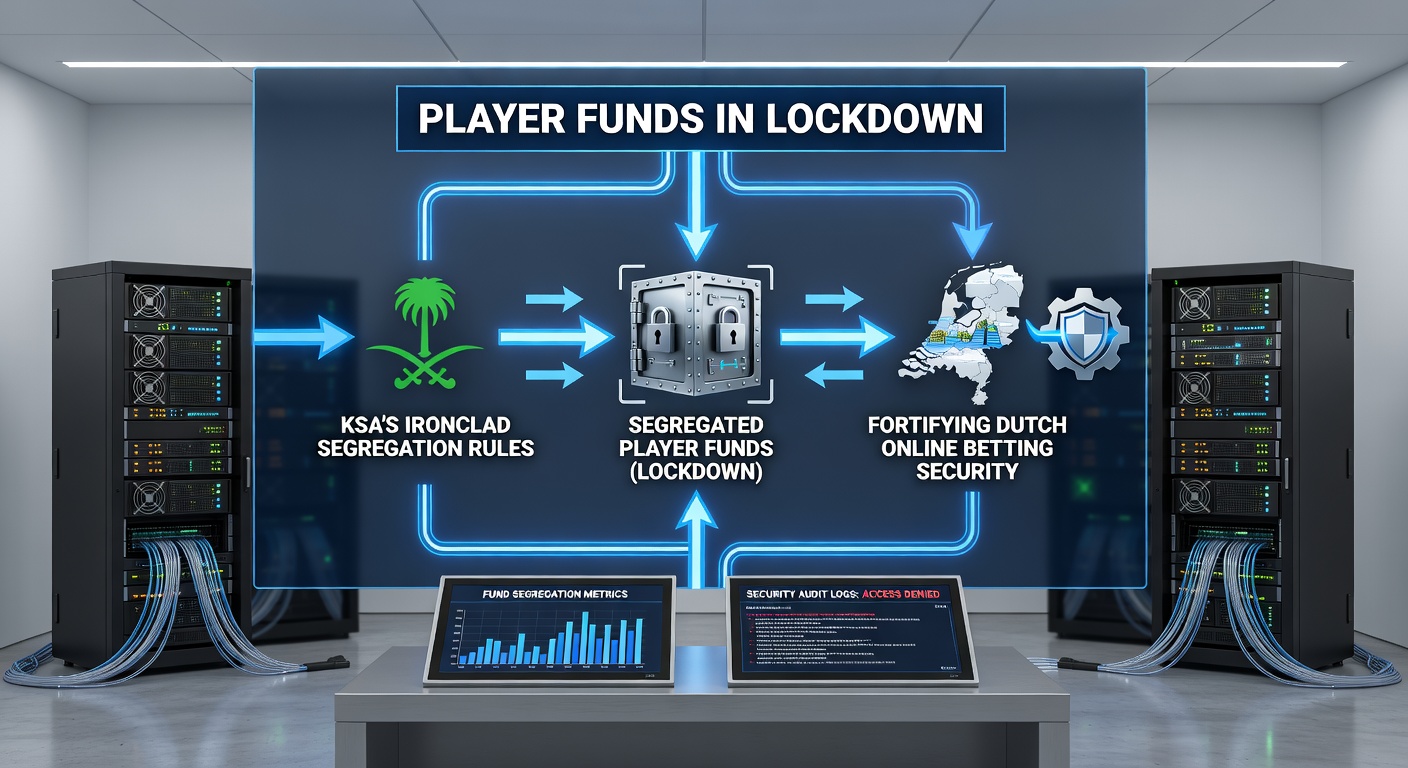 Schematische illustratie van KSA-segregatiestroom: spelersstortingen naar escrow versus operationele uitgaven