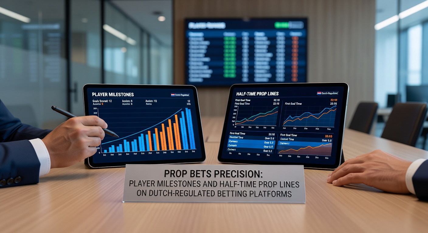 Grafiek met voorbeelden van prop bets op een Nederlands wedplatform, inclusief speler-mijlpalen zoals goals en assists tijdens een voetbalwedstrijd