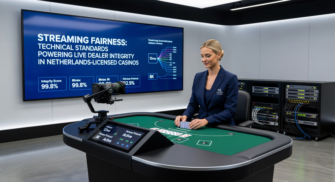 Technische dashboard met streaming metrics, latency grafieken en encryptie logs voor live dealer blackjack in een Nederlands casino