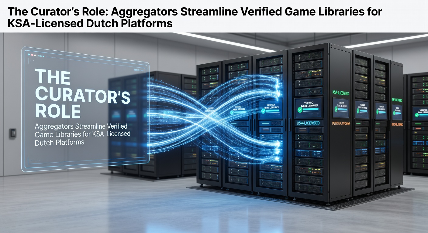 Een digitaal dashboard met iconen van geverifieerde spellen en KSA-logo's die een gestroomlijnde spelbibliotheek illustreren voor Nederlandse platforms
