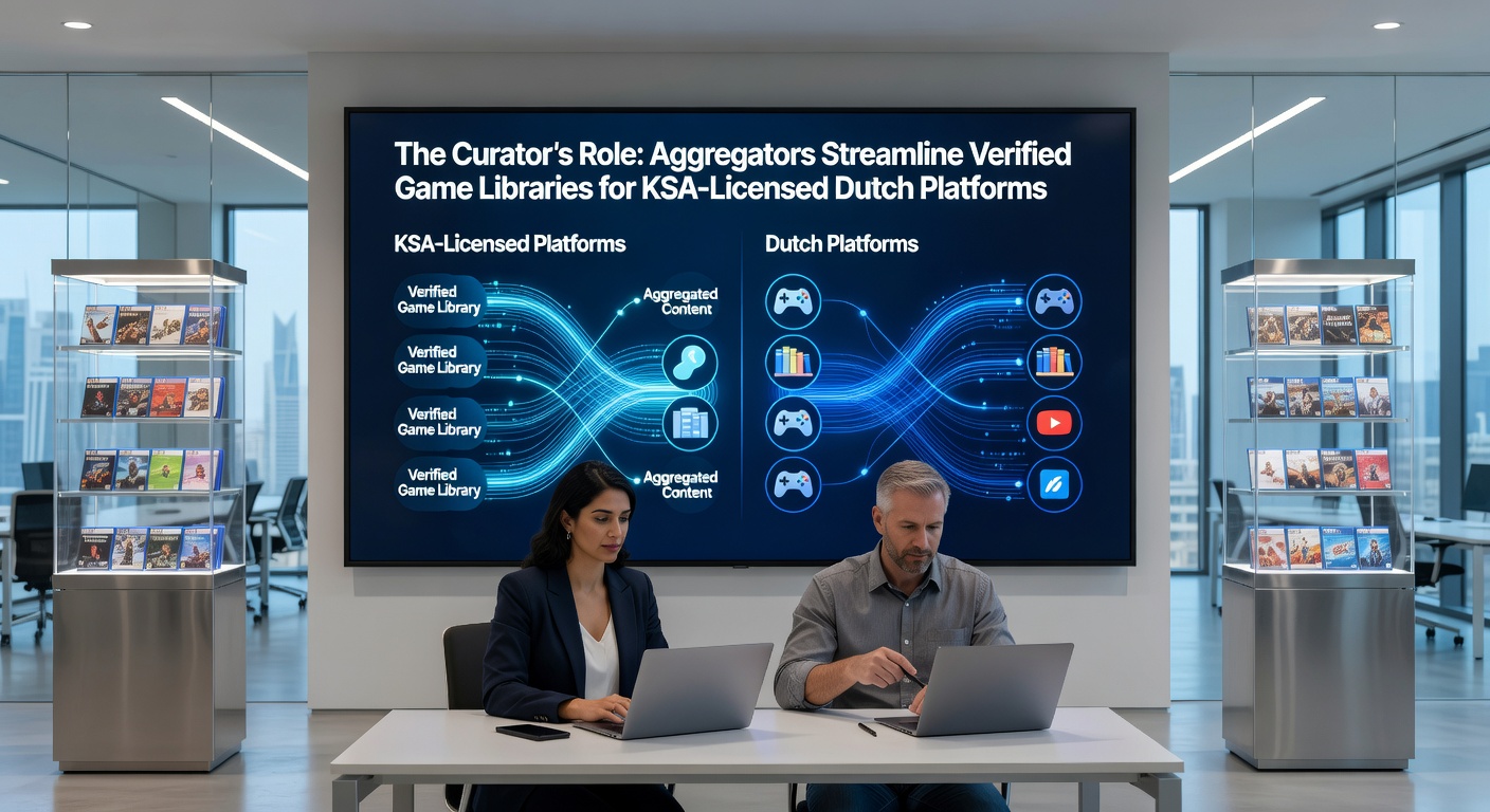 Grafiek met aggregator-workflow: providers, verificatie en distributie naar KSA-platforms, inclusief statistieken over compliance-rates
